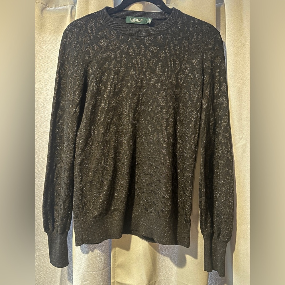 Lauren Ralph Lauren Black Metallic Shimmer Knit Sweater Size M